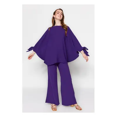 Trendyol Purple Bat Sleeve Woven Aerobin Tunic-Pants Suit