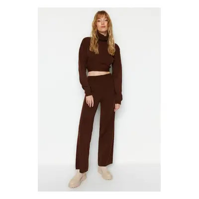 Trendyol Brown Tie Detail Crop Knitwear Bottom-Top Set