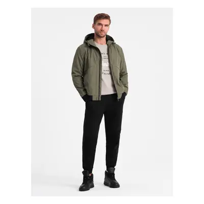 Ombre Men's lightweight jacket with hood and mesh lining - olive