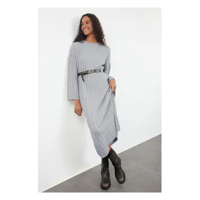 Trendyol Gray Hair Knit Maxi Sweater Dress