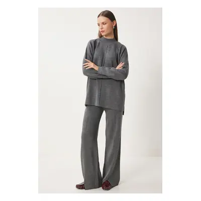 Happiness İstanbul Women's Gray Stylish Knitwear Sweater Pants Suit