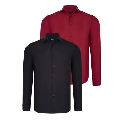 DUAL SET G726 DEWBERRY MENS SHIRTS-BLACK-BURGUNDY