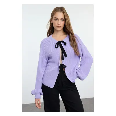 Trendyol Lilac Crop Double-Sided Wearable Ribbon/Bow Tie Detailed Knitwear Sweater