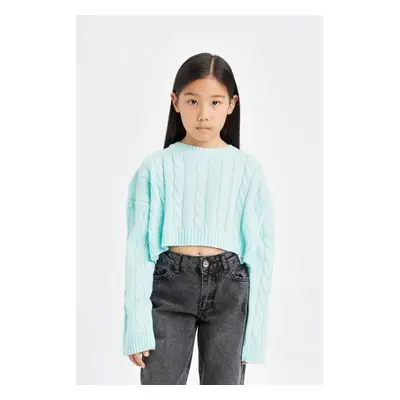 DEFACTO Girl Crop Crew Neck Hair Knitted Sweater