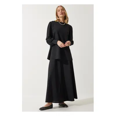 Happiness İstanbul Women's Black Tunic Skirt Knitted Set