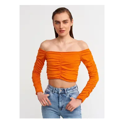 Dilvin Off-Shoulder Gathered Sweater-orange