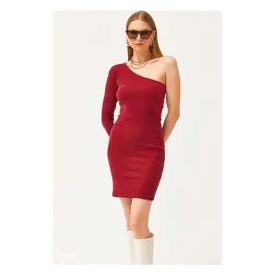 Olalook Women's Burgundy One-Shoulder Raised Mini Dress