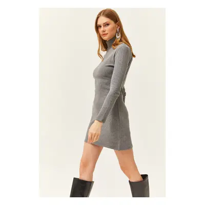 Olalook Women's Smoked Full Turtleneck Thick Corduroy Mini Dress