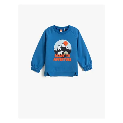 Koton Nature Themed Printed Sweatshirt Crew Neck Cuffs Elastic