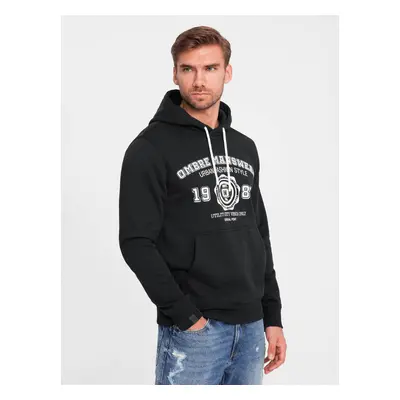 Ombre Men's kangaroo hoodie with college style print - black