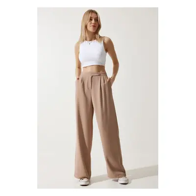 Happiness İstanbul Women's Biscuit Loose Palazzo Trousers