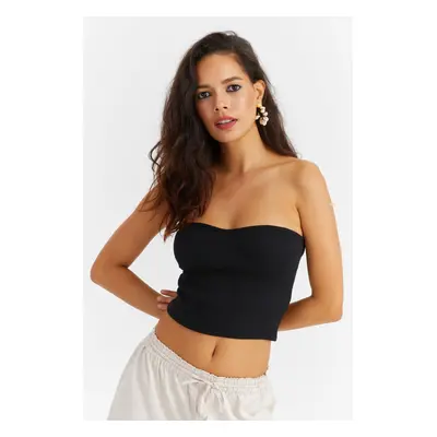 Cool & Sexy Women's Black Sweetheart Collar Crop Blouse Yi2452