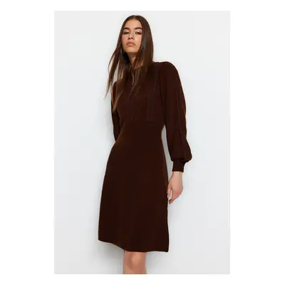 Trendyol Brown Mini Knitwear Lace Dress