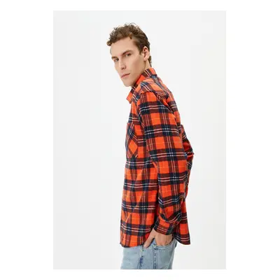 Koton Men's Orange Plaid Shirt