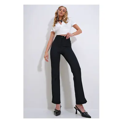 Trend Alaçatı Stili Women's Black Striped Elastic Trousers