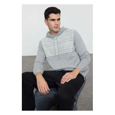 Trendyol Gray Slim Woolen Hooded Ethnic Knitted Sweater