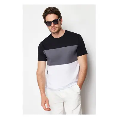 Trendyol Black Regular Cut Color Blocked 100% Cotton T-Shirt