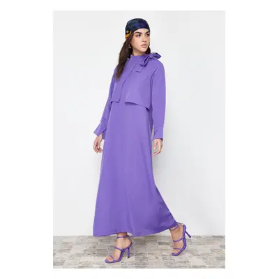 Trendyol Purple Collar Tie Detailed Woven Dress