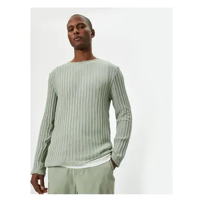 Koton Crew Neck Sweater Textured Long Sleeve Viscose Blend