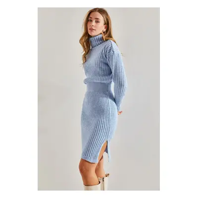 Bianco Lucci Women's Turtleneck Sweater Elastic Waist Dress