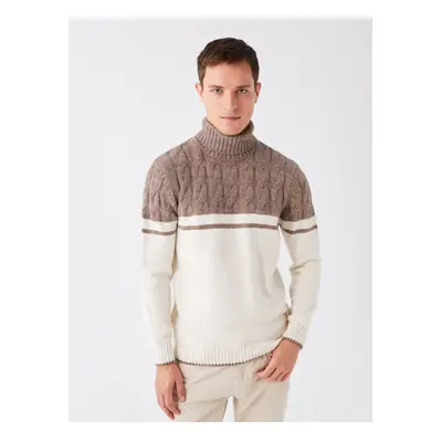 LC Waikiki Men's Turtleneck Long Sleeve Color Block Knitwear Sweater