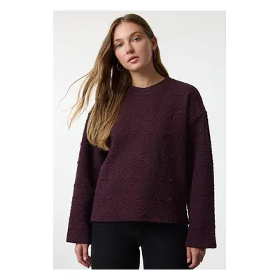 Trendyol Plum Jacquard Regular/Normal Pattern Knitted Sweatshirt