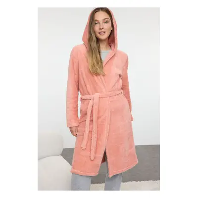 Trendyol Salmon Belted Back Animal Figure Detailed Winter Knitted Dressing Gown