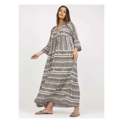 Béžové a černé maxi šaty, oversize ve stylu boho