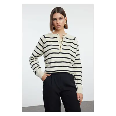 Trendyol Stone Soft Texture Basic Striped Knitwear Sweater