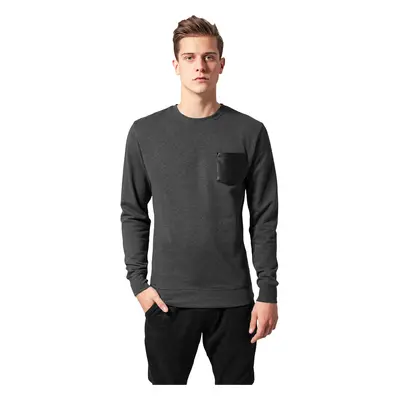 Kontrastní kapsa Crewneck uhlí/kůže