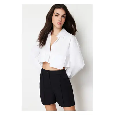 Trendyol Black Pocket Flap Rib Detailed Woven Shorts