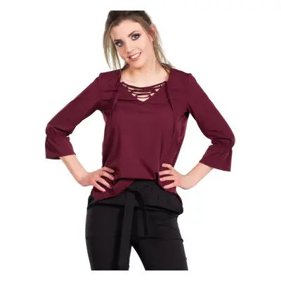 Blouse with lace-up neckline purple