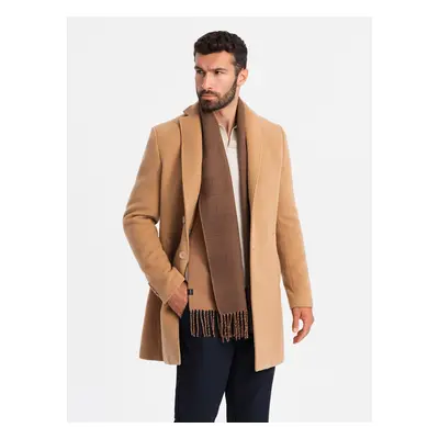 Ombre Single-breasted long men's suit style coat - light brown