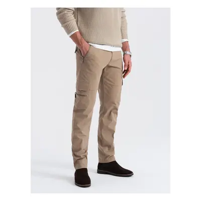 Ombre Men's cargo pants STRAIGHT LEG with zippered pockets - khaki