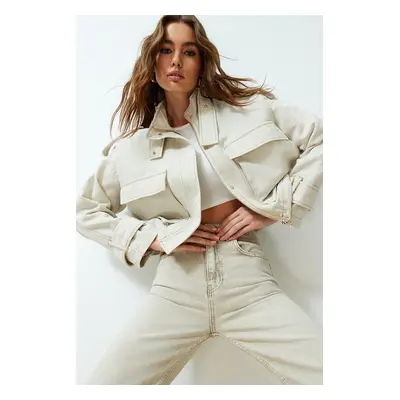 Trendyol Ecru Oversize Mold Pocket Detail Linen Thin Jacket Coat