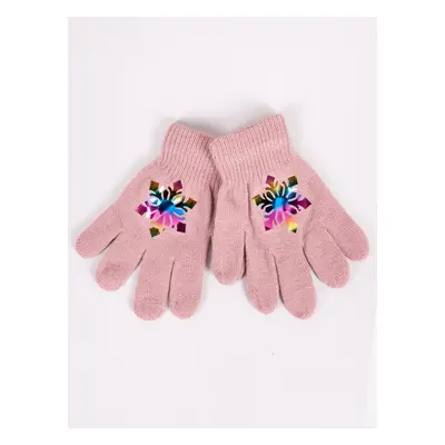 Yoclub Kids's Girls' Five-Finger Gloves With Hologram RED-0068G-AA50-001