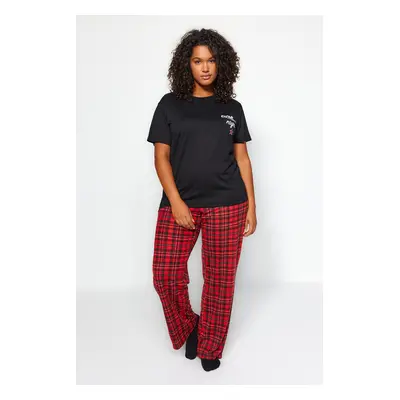 Trendyol Curve Black Printed Plaid Flannel Woven Pajama Set