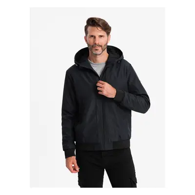 Ombre Men's lightweight jacket with mesh lining and hood - black