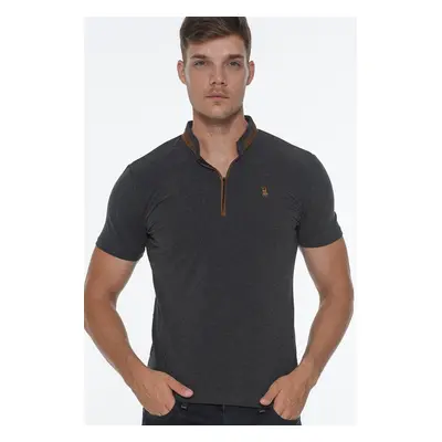 T8571 DEWBERRY ZIPPER MEN'S T-SHIRT-ANTHRACITE