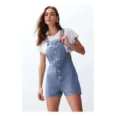 Trendyol Blue Short Denim Jumpsuit