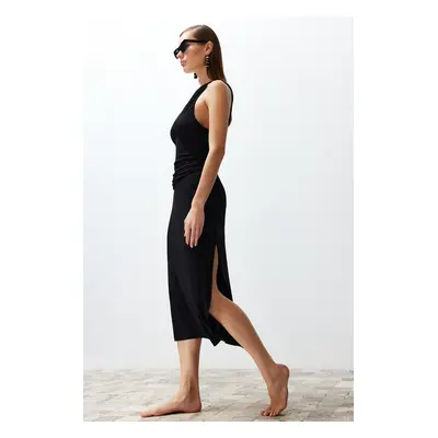 Trendyol Black Fitted Maxi Knitted Cut Out/Window One Shoulder Beach Dress