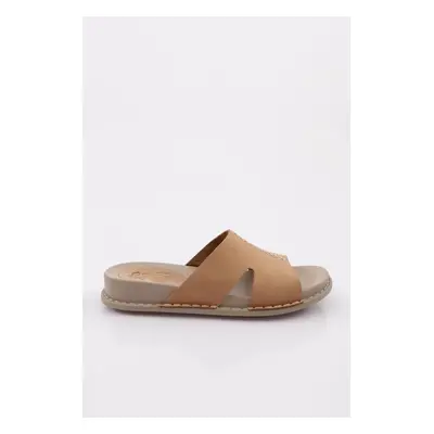 DGN P33 Women's Slippers Genuine Leather Beige Nubuck