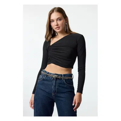 Trendyol Black Crop Knitted Blouse