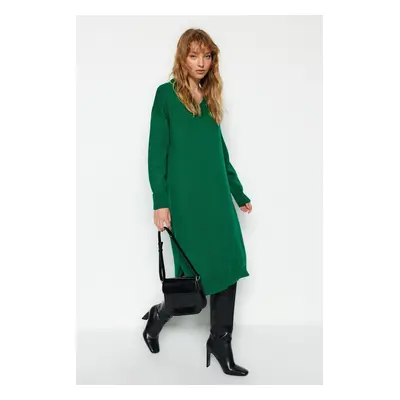 Trendyol Emerald Green Maxi Knitwear Wide Pattern Dress