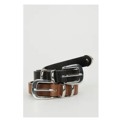 DEFACTO Women's Faux Leather 2-Piece Classic Belt