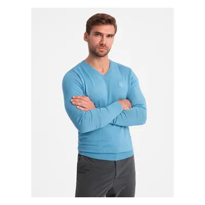 Ombre Elegant men's sweater with a v-neck - navy blue