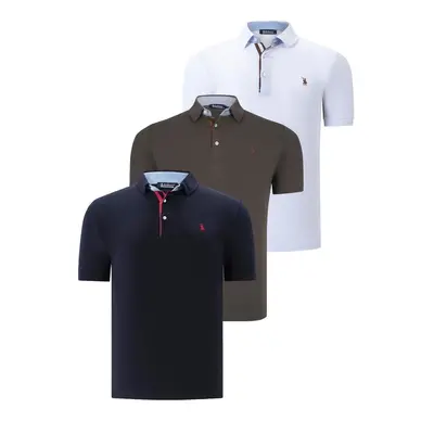 TRIPLE SET T8582 DEWBERRY MENS T-SHIRT-NAVY BLUE-WHITE-KHAKI