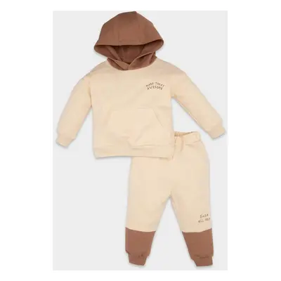 DEFACTO Baby Boy 2-Piece Set Hooded Printed Sweatshirt Elastic Waist Jogger Tracksuit Bottoms