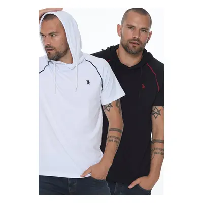 DOUBLE SET T8570 DEWBERRY HOODED MEN'S T-SHIRT-WHITE - NAVY BLUE