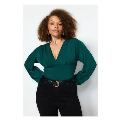 Trendyol Curve Emerald Green V Neck Sandy Knitted Blouse